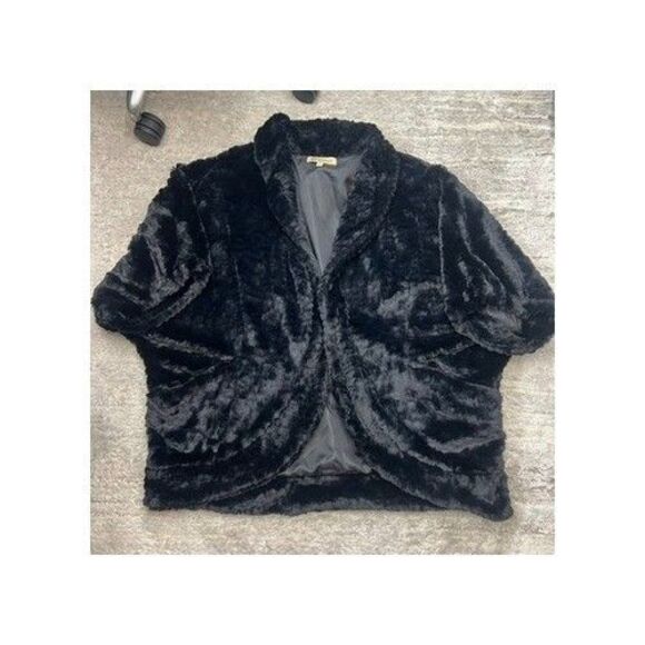 Democracy Lined Black Soft Faux Fur Shawl Collar Poncho Coat Womens Plus 2X - Picture 7 of 16
